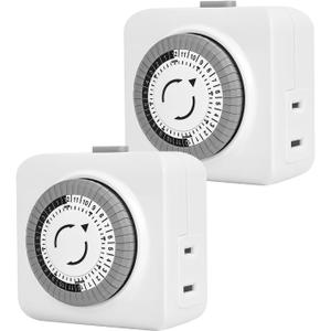 Timers for Electrical Outlets Indoor, 24-Hour Plug-in Mechanical Outlet Timer, 30 Minute Intervals, 2 Prong Light Timers, Daily On/Off Cycle for Christmas Tree, ETL Listed, 2Pack