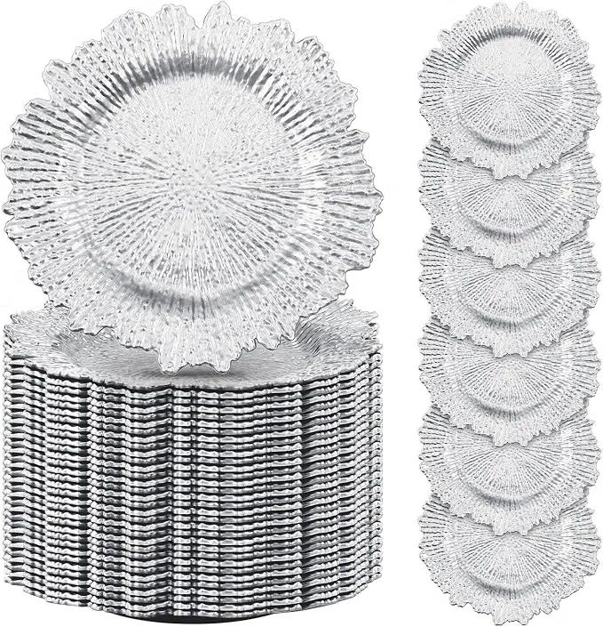 Tanlade 100 Pcs Silver Reef Charger Plates Bulk 13'' Plastic