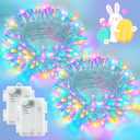Pastel Easter Lights String Battery Operated Total 100LED 33ft for Easter Decorations for Home Outdoor Indoor Waterproof with Timer for Party Decorations, Multicolor