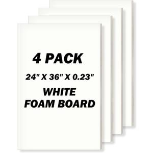 24" x 36" Foam Board 4 Pack, 0.23" Thickness White Poster Board, Acid Free, Double Sided, Rigid, Sign Board for Mounting, Crafts, Modelling, Art, Display, School Projects