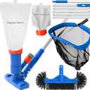 Poolvio Pool Cleaning Kit with Spa Jet Vacuum Cleaner, 8-Foot Pole, Leaf Rake Net & Round Brush for Inflatable and Above-Ground Pools