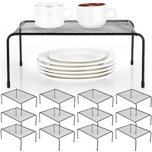 Kigley 12 Pcs Mesh Kitchen Shelves Cabinet Storage Shelf Rack 13 x 9'' Steel Wire Organizers Spice Storage with Rustproof Finish Non Slip Feet for Home Desk Cupboard Pantry Counter (Black)