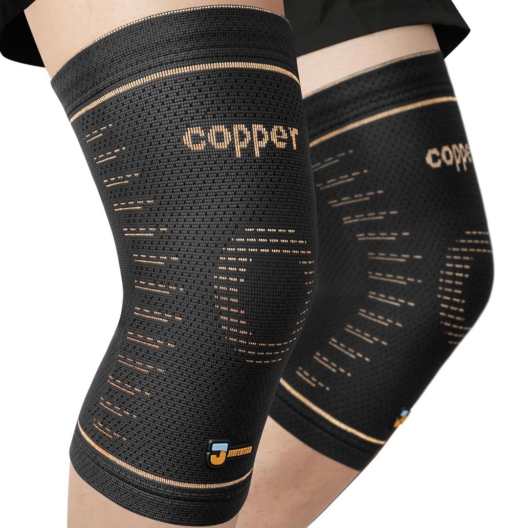 JIUFENTIAN Copper Knee Brace for Women and Men(2 Pack) -knee compression sleeves for Arthritis, Running & Daily Use-Targeted Support for Joint Stability & Pain Relief(Large)