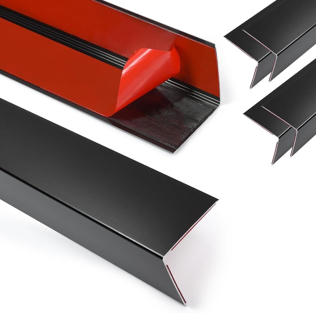 4Pack Aluminum Metal Corner Protector, 45x 1 Peel and Stick L Molding Corner Guards with 90 Angle, for Wall Door Frame Cabinet Furniture Baseboard Protection and Decoration (Black)