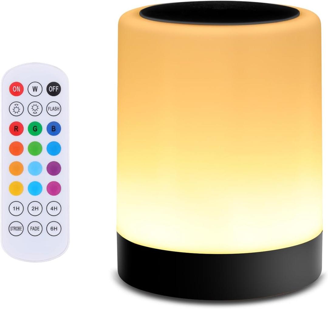 OORUN Touch Bedside Table Lamp,13 RGB Colors & 5 Brightness, USB Rechargeable Desk Lamp, Remote Control Dimmable Light with RGB Color Changing,Portable Lamp for Baby (Black)