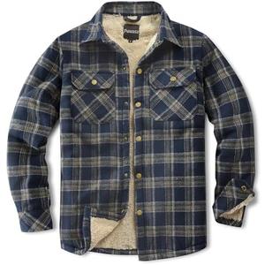 Puwasa Men's Sherpa Lined Cotton Flannel Shirt Jacket Plaid Button Up Jacket Coat for Men with Pocket Size 2XL