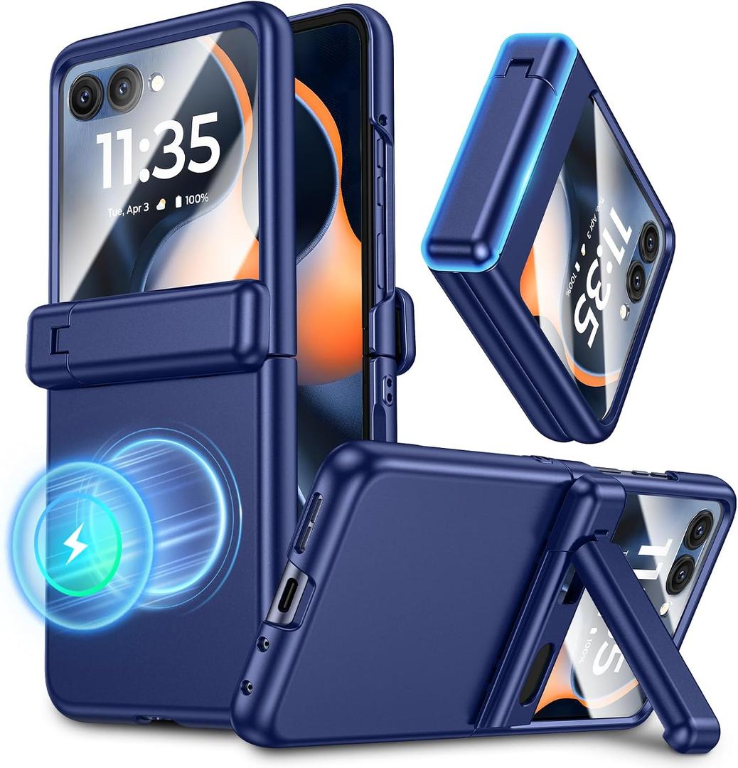 Maxdara for Motorola Razr 2026/2025/2024 Magnetic Case with Kickstand, [Compatible with MagSafe] [Built-in Screen Protector] [Hinge Protection] Phone Cover for Moto Razr 2026/2025, Blue