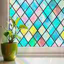 Stained Glass Window Film Rainbow Window Privacy Film 3D Decorative Static Cling Door Glass Decals Non Adhesive Removable for Home Office (29.5 X 157.5 in)
