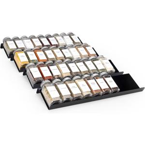 MIUKAA Black Spice Drawer Organizer, 4 Tier- 8 Pack Acrylic Drawer Seasoning Organizer, Expandable From 9'' to 18''Kitchen Spice Rack Tray for Drawer/Countertop (Jars not included)