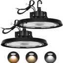 RMC 2 Pack UFO LED High Bay Light 150W 24000LM, 3 CCT Switchable (3500K/4000K/5000K), 0-10V Dimmable, 120-277V, ETL Listed, Commercial LED Shop Lights for Warehouse, Workshop, Barn, Factory