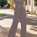 Women's 2 Piece Lounge Set Ruched Short Sleeve Tops High Waisted Wide Leg Pants, Small