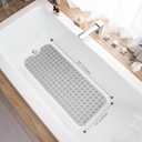 TEESHLY Bathtub Mats for Shower Tub, Extra Long Non-Slip 39 x 16 Inch Bath Mat with Drain Holes and Suction Cups, BathMat for Bathroom with Machine Washable (Clear Grey)