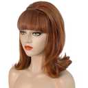 ANOGOL Hair Cap+ Light Brown Wig Ginger Flip-ended Wig Housewife Updo Wigs for Women 50s 60s 70s Cosplay Retro Beehive Style Wavy Brown Wigs for Women Halloween Party Costume
