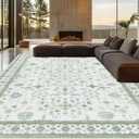 8x10 Washable Area Rugs for Living Room, Non-Slip Stain Resistant Soft Vintage Extra Large Area Rug, Low Pile Indoor Boho Rug for Bedroom Dining Room Farmhouse (Pale Sage Misty Blue)
