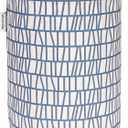 Sea Team 19.7 Inches Large Sized Waterproof Coating Ramie Cotton Fabric Folding Laundry Hamper Bucket Cylindric Burlap Canvas Storage Basket with Stylish Branch Blue Design