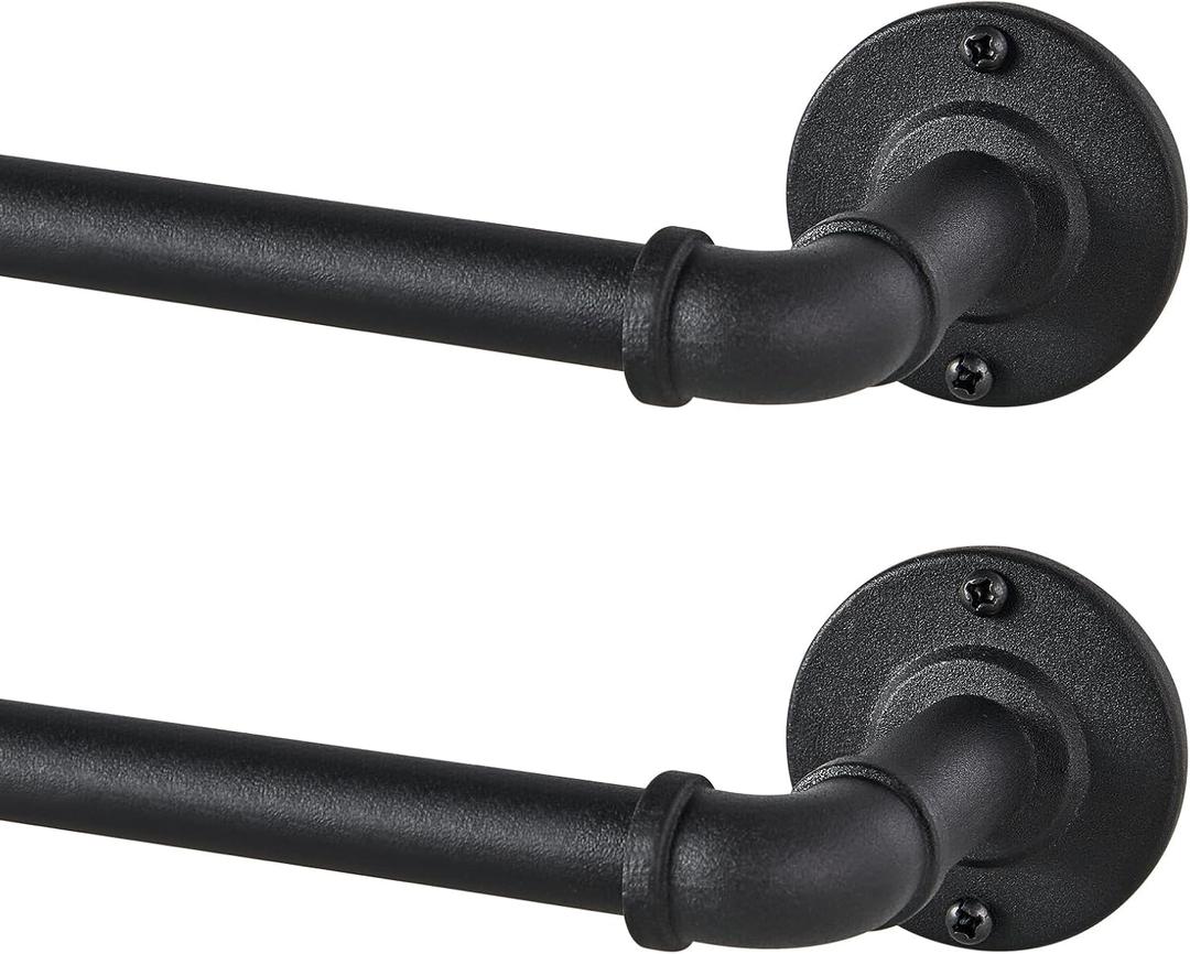 2 Pack Industrial Curtain Rods for Windows 48 to 84 Inches, Blackout Wrap Around Curtain Rod, for Indoor and Outdoor, 5/8 Inch Diameter, 35 to 75 Inches, Black (35-75 INCH)