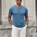 COOFANDY Men's Soft Henley Short Sleeve T Shirts Casual Basic Shirt with Pocket 3 Button Tees Summer Tops (Blue, XXL)