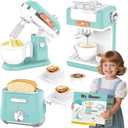 Play Kitchen Appliances Toy Set, Pretend Play Kitchen Toys Kids Kitchen Accessories Playset with Coffee Maker, Mixer and Toaster for Kids Ages 3-5 4-8 Christmas Birthday Party Gift (Green)