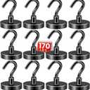 DIYMAG Black Magnetic Hooks, 170 LB Heavy Duty Strong Magnets with Hooks Rare Earth Neodymium Fridge Magnet for Grill Hanging Cruise Cabins Ship Essentials 12 Packs