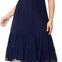 Women Plus Size Summer Casual Flutter Short Sleeve Smocked Midi Swiss Dot Flowy Tiered Dresses (Navy Blue, L)