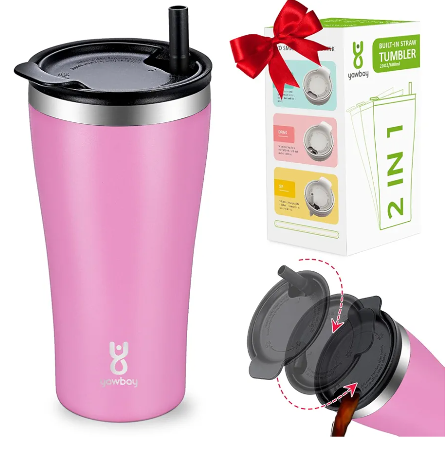 Yawbay Travel Coffee Mug, 20 oz Insulated Stainless Steel Travel Mug with Lid, Double-Wall Vacuum Tumbler, Reusable Coffee Cup for Gift for Women Her