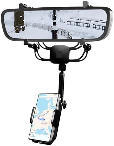 Karmus Rear View Mirror Phone Holder – Solid Metal Arm Car Phone Mount, Universal Fit for iPhone & Android, Foldable 360° Rotation Clip, Sleek Hands-Free Design Stable Mount for Navigation & Calls