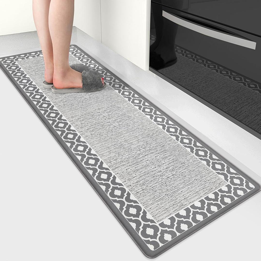 Anti Fatigue Kitchen Rug Kitchen Floor Mats Cushioned Anti Fatigue Memory Foam Kitchen Rugs Padded Kitchen Floor Mat Non Slip Washable Kitchen Mats for Floor Laundry Office Sink 17.3"x47.2" Grey