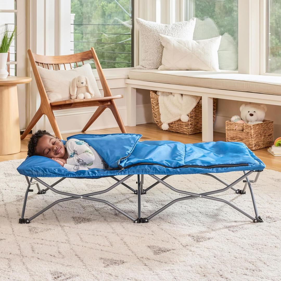 Regalo My Cot Deluxe Portable Toddler Bed, Indoor/Outdoor Kids Nap Cot with Sleeping Bag & Pillow, Lightweight Folding Travel Design for Home, Daycare, Camping & Sleepovers, Ages 2-5