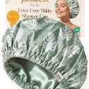 Yanibest Satin Lined Shower Cap for Women Reusable Waterproof, Frizz Free & Large Bath Cap with Soft Elastic Band, Luxury Hair Protection Caps (Green Leaves)