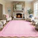 GarveeHome Valentines Scalloped Area Rugs 8x10 for Girls Bedroom, Solid Pink Large Washable Rug Soft Non Slip Backing Floor Mat Carpet Indoor Thin Rug for Living Room Dining Room Playroom Nursery