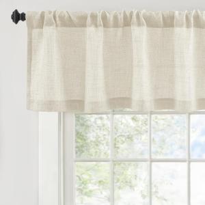 DriftAway Linen Textured Curtain Valances for Windows Light Filtering 3 Inch Rod Pocket Farmhouse Country Rustic Kitchen Valances for Bedroom Living Room Bathroom 14 inch Length Beige