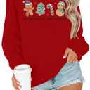 FRYAID Christmas Shirt Women Funny Gingerbread Graphic Sweatshirts Merry Christmas Long Sleeve shirts Casual Pullover Tops (Small, Red)