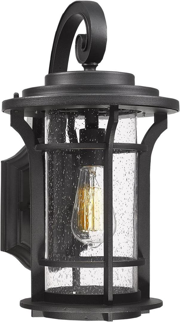 18" Outdoor Exterior Wall Lantern Sconce Modern Farmhouse Wall Fixtures Lantern Porch Light Wall Mount Lighting Black Finish with Sended Glass for Outdoor Front Door, Garage, Patio (17.6 IN-Seeded Glass-up) 18" Outdoor Exterior Wall Lantern Sconce Modern Farmhouse Wall Fixtures Lantern Porch Light Wall Mount Lighting Black Finish with Sended Glass for Outdoor Front Door, Garage, Patio (17.6 IN-Seeded Glass-up)