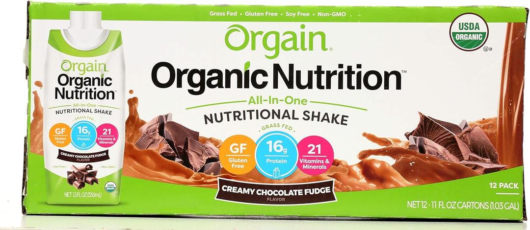 ORGAIN Organic Creamy Chocolate Fudge Shake 12 Pack, 11 FZ