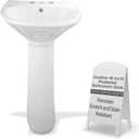 Renovators Supply Manufacturing Ondine Space Saving 16" W x 33" H x 14.5" Proj. Small Bathroom Pedestal Sink, Vitreous China, with Overflow, Compatible with 4 in. Centerset Faucets