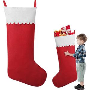 2 Pack Jumbo Felt Christmas Stockings, 38 Inches Large Red and White Felt Christmas Stockings for Xmas Tree Fireplace Hanging Decor and Holiday Party Family Home Decorations