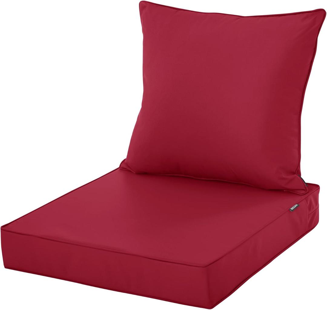 Waterproof Outdoor Chair Cushion Set, Fade and Tear Resistant Patio Furniture Cushions with Removeable Covers, 24x24 Inch, Burgundy