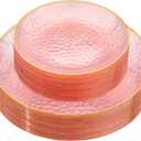 Rubtlamp 60Pcs Pink Plastic Plates,Clear Pink Plates With Gold Rim,Hammered Gold Plates Include 30Pink Plastic Dessert Platos, 30Gold Dinner Platos For Party