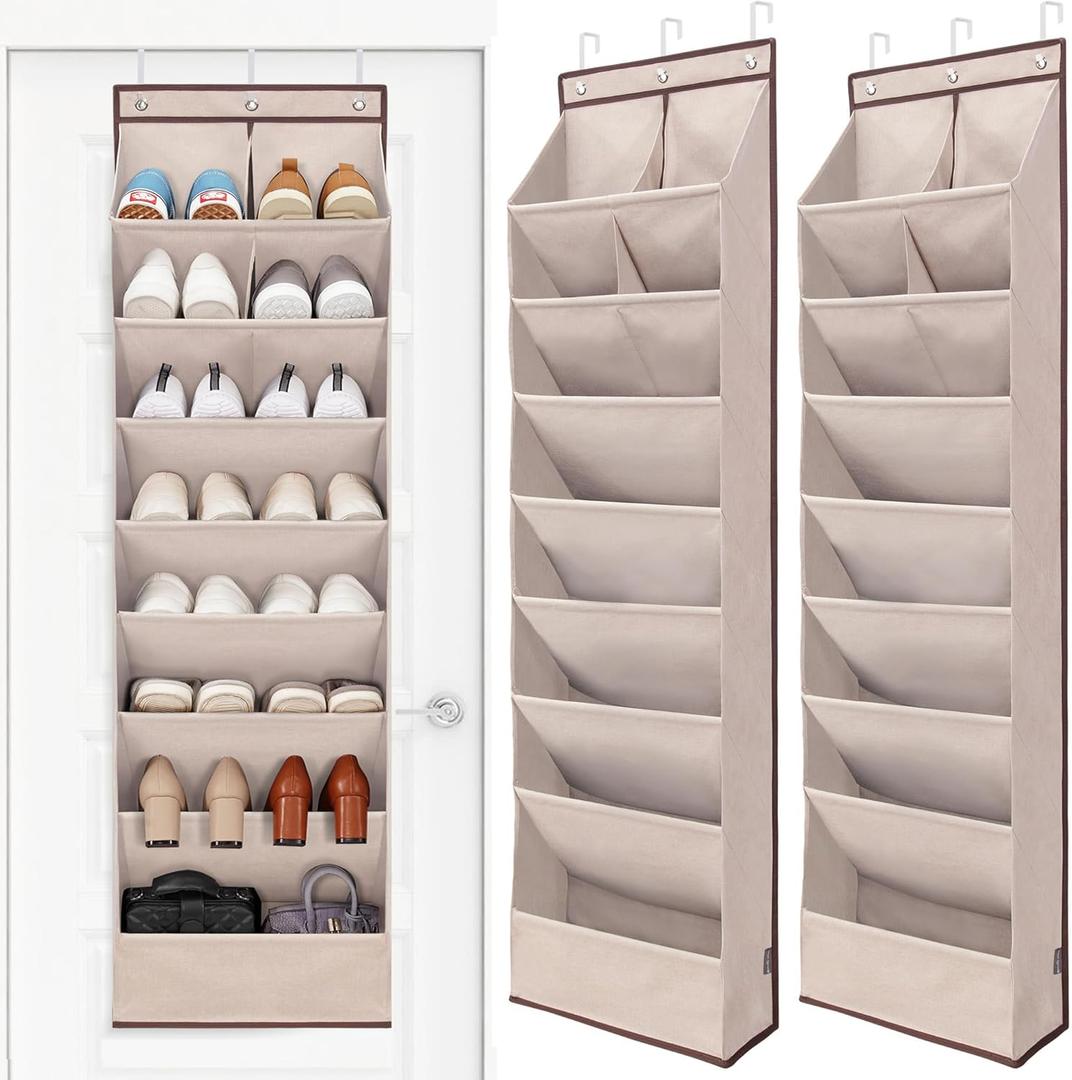 STORAGE MANIAC Over the Door Shoe Organizer Heavy-Duty Large Deep Pocket Hanging Shoe Organizer Shoe Rack Door Closet Shoe Organizer for Wall, Dorm & Narrow Door Storage Shoe Holder Oat Beige, 2 Pack