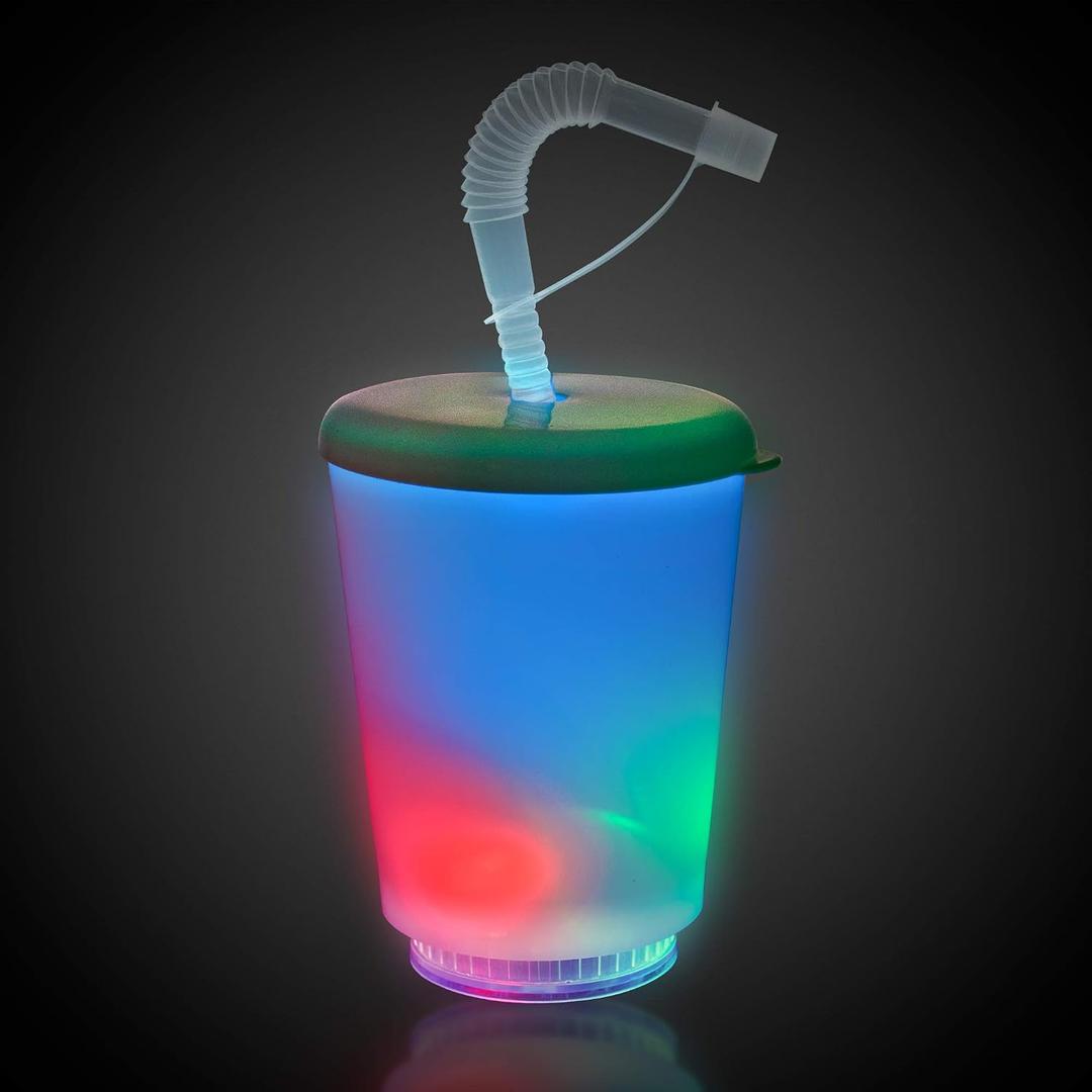 Windy City Novelties 12 oz LED Light Up Cup with Lid & Straw Multi-Color Flashing Drinkware for Parties & Events