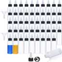 Honeydak 50 Pcs 2 oz Boston Dispensing Squeeze Bottles Empty Plastic Squeeze with Twist Cap Small Clear Bottle Round Bottles with 2 Funnels for Liquids Oils arts Kitchen Household (Black)