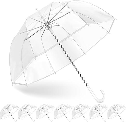 Clear Bubble Umbrella Wedding, High-Visibility Transparent Rain Umbrellas Bulk, Windproof Large Clear Umbrella, Firm and Durable, Dome Umbrellas for Wedding Bride Groom Photography Golf Outdoor, 8 Pack