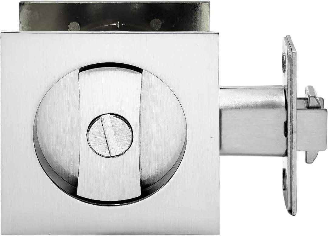 Pocket Door Lock,Privacy Door Hardware Suitable for Bathroom Bedroom etc Recessed 2 Sided, 2 3/8" Backset, Invisible Hardware for 1 3/8” to 2 3/16” Thickness Door (Sliver-Privacy)