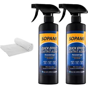 Sopami Car Coating Spray, Quick Effect Coating Agent, Quickly Coat Car Wax, Car Scratch Wax Polish Spray Waterless Wash, Oil Film Emulsion Glass Cleaner with towel (2 pcs)