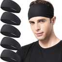 Mens Running Headband,5Pack,Mens Sweatband Sports Headband for Running,Cycling,Basketball,Yoga,Fitness Workout Stretchy Unisex Hairband