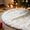 SYITCUN Christmas Tree Skirt, 36 Inch White and Gold Tree Skirt, Faux Fur Xmas Tree Skirt for 3 to 6 Ft Christmas Trees, Thicker Plush Christmas Tree Decorations