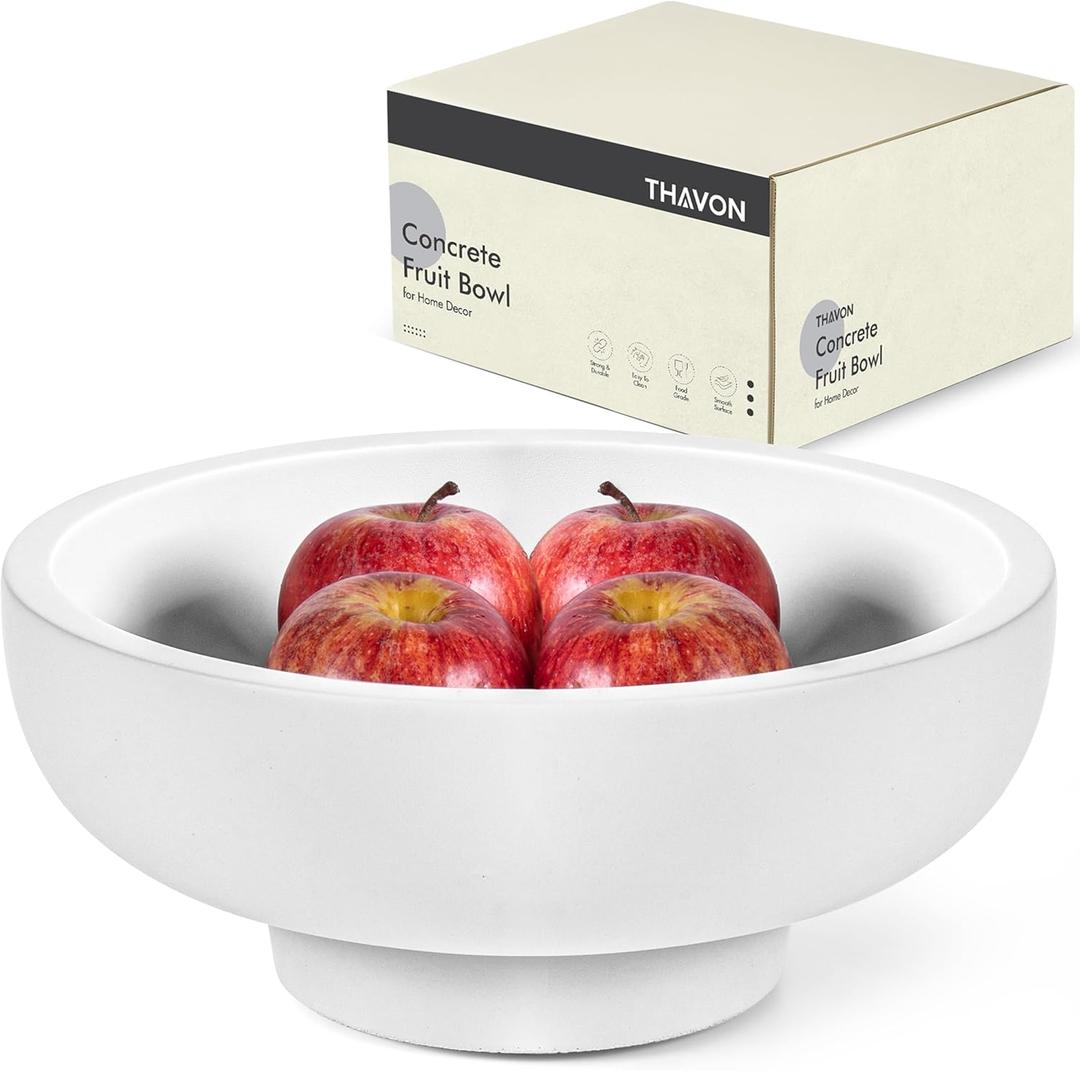 Thavon Large Decorative Bowl for Home Decor – Concrete Fruit Bowl for Kitchen Counter | Key Bowl for Entryway Table | Pedestal Bowl for Modern Decor | Coffee Table Centerpiece