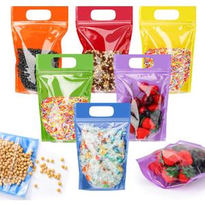 120 Pcs Plastic Gift Bag Bulk 5.5 x 8.7 Inch Resealable Party Goodie Bag with Clear Window Color Favor Pouch with Handle for Home Birthday Wedding Party Candy Gift Wrap Supply(Clear)