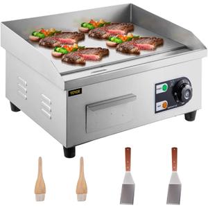 VEVOR Electric Countertop Griddle 14" Commercial Restaurant Grill 2000W Stainless Steel Electric Griddle Temperture Control Commercial Grills