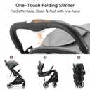Gromast Compact Fold Baby Stroller, Lightweight Travel Toddler Stroller with One-Click Fold, Extendable UPF50+ Canopy, Cup Holder, UV Protected and Waterproof, One-Hand Folding - Gray